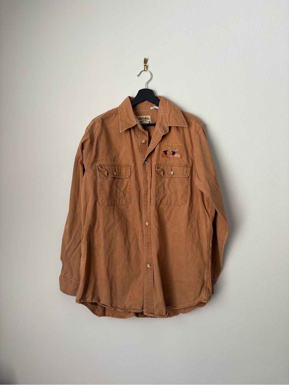 Vintage Cabela’s Elkhorn Outfitters Canvas Work Shirt Embroidered Hunting LT